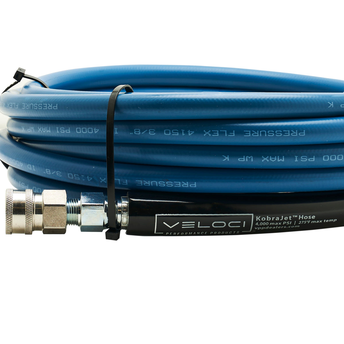 3/8" Kobrajet Smooth Blue Hose, 4300 PSI, 50 FT, Non-Marked, Stainless Steel Couplers.