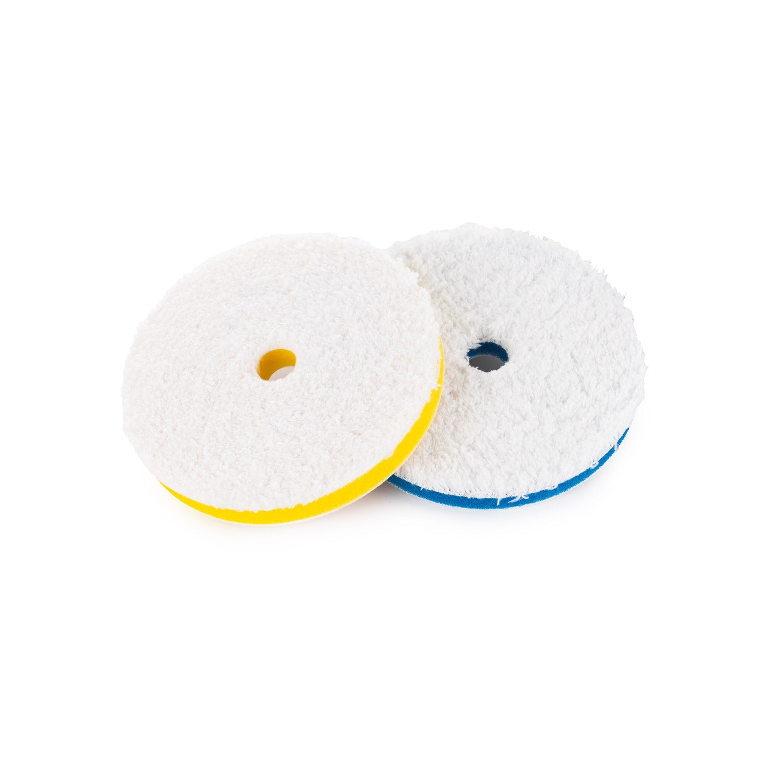 Rupes Da Microfiber blue and yellow on a white background.